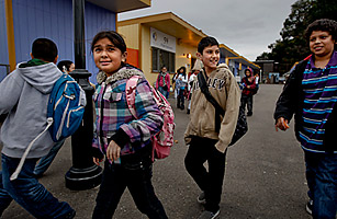 4th and 5th graders at Achieve Academy heading home after school in Oakland, Calif, February 04, 2010.