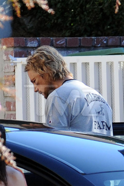 EXCLUSIVE: Bruised Gabriel Aubry heads to his car with huge swelling under his eye. Gabriel Aubry leaves the hospital after the fight.