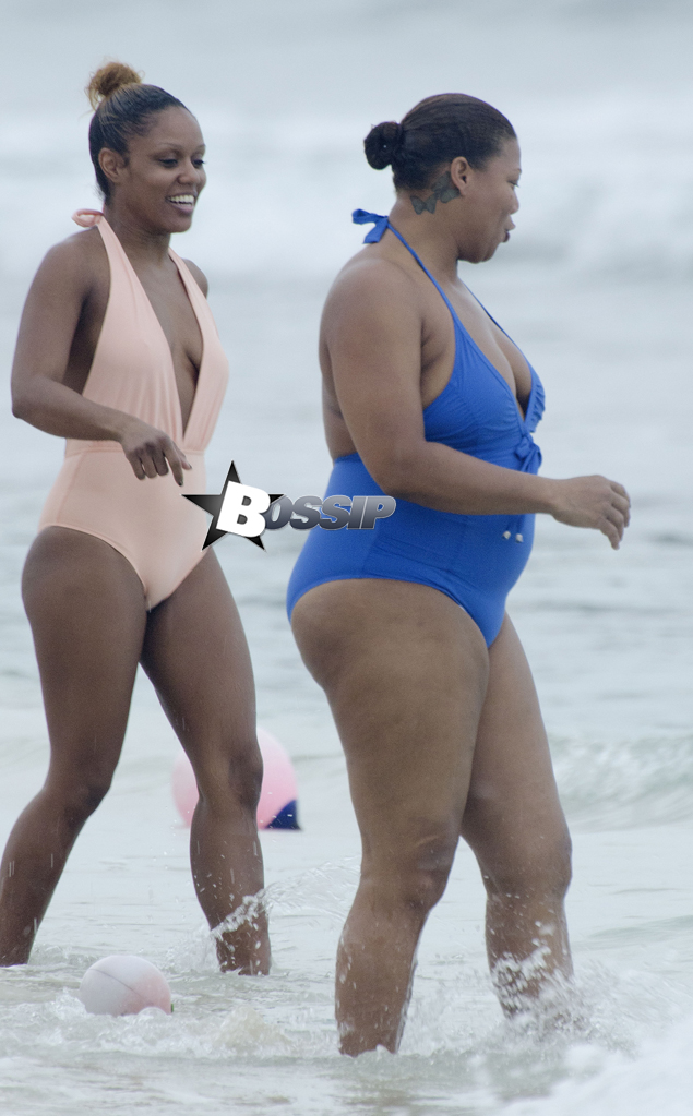 EXCLUSIVE: Queen Latifah is pictured on the beach in Barbados